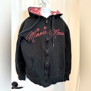 Disney Parks Minnie Zip Up Hoodie w/Red Polka Dot Lining and Mouse Ears, 10/12 M